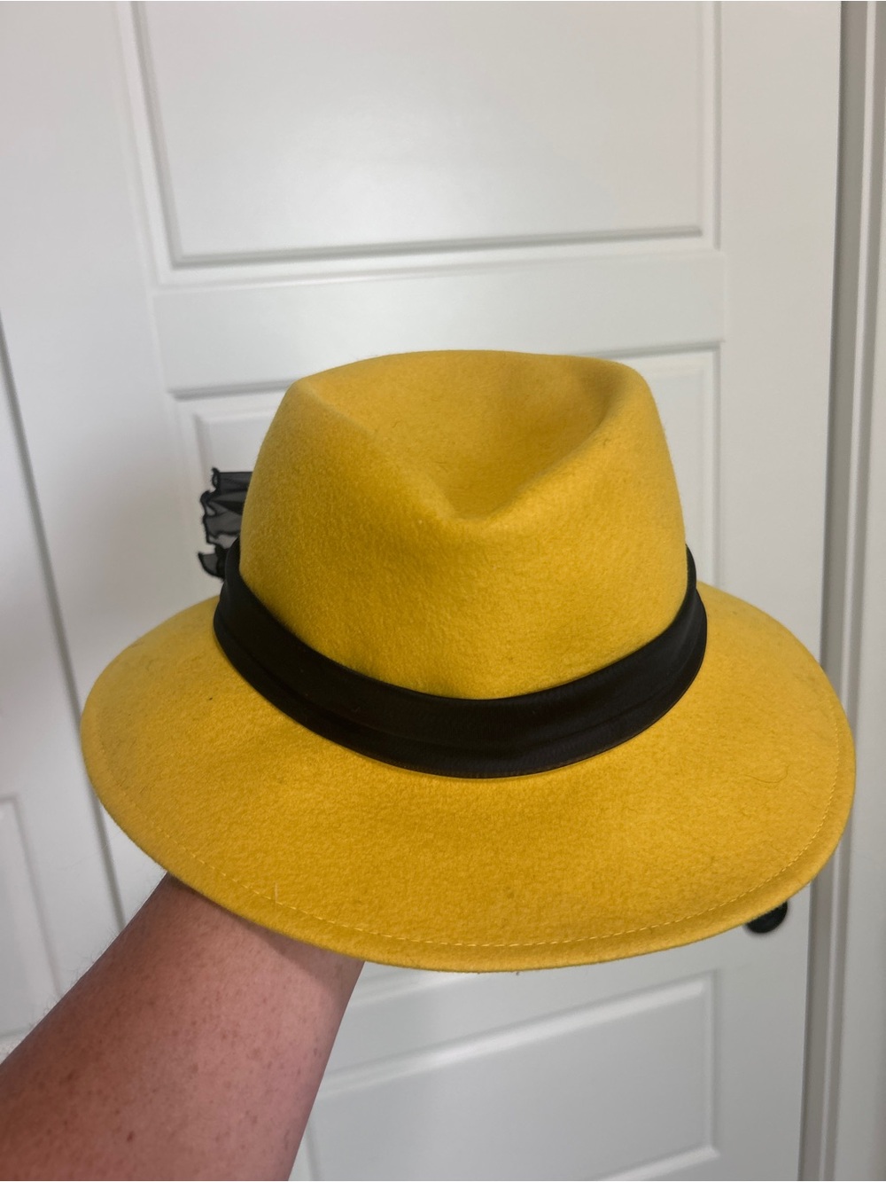 Doeskin Mustard yellow 100% wool Felt Fedora with Black Band